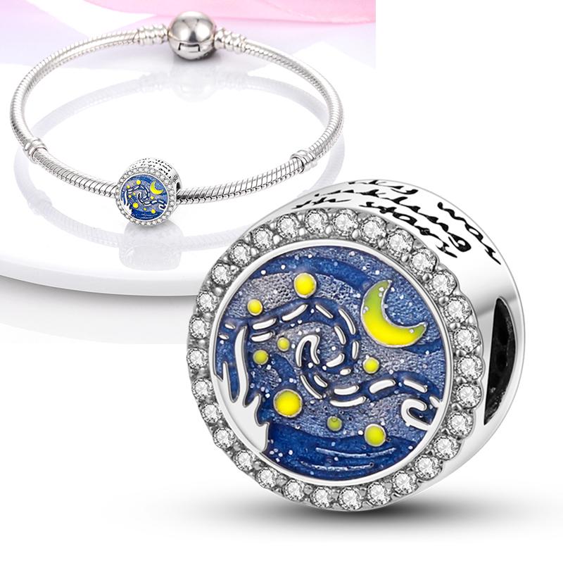 Charms Bead Copper Starlit Sky Moon Sun Earth Universe Charm Fit Bangle Bracelet Necklace Diy Jewelry