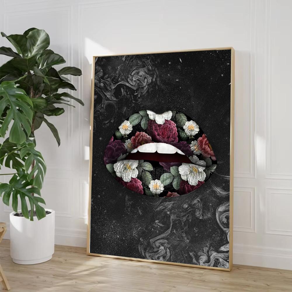 Luxury Modern Golden Lips Money Flower Poster Print Abstract Canvas Painting Wall Minimalist Art for Living Room Home Decoration