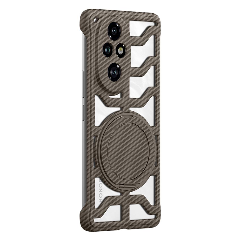 For Honor 200 Pro 5G Case with Kickstand Heat Dissipation Hard PC Phone Back Cover Carbon Fiber Texture