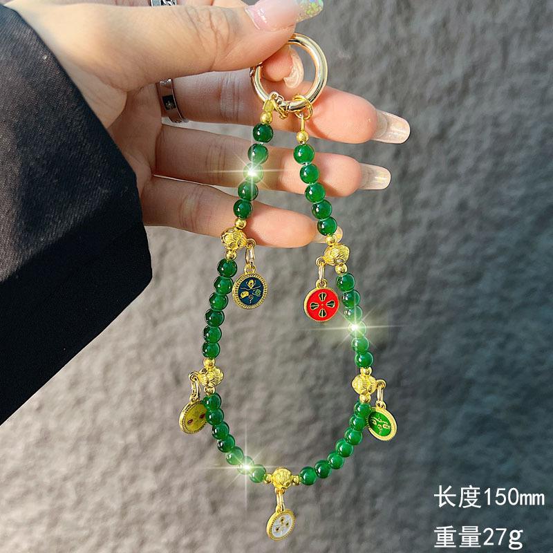 Chinese Style Phone Chain Handmade Beaded New Year Phone Strap Wrist Hanging Car Key Chain Pendant String for Women