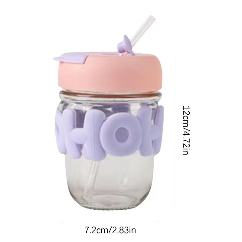 Drinking Cup Transparent Glass High Value Anti-Scalding Cute Straw Cup Pearl Bracelet Letter Water Cup