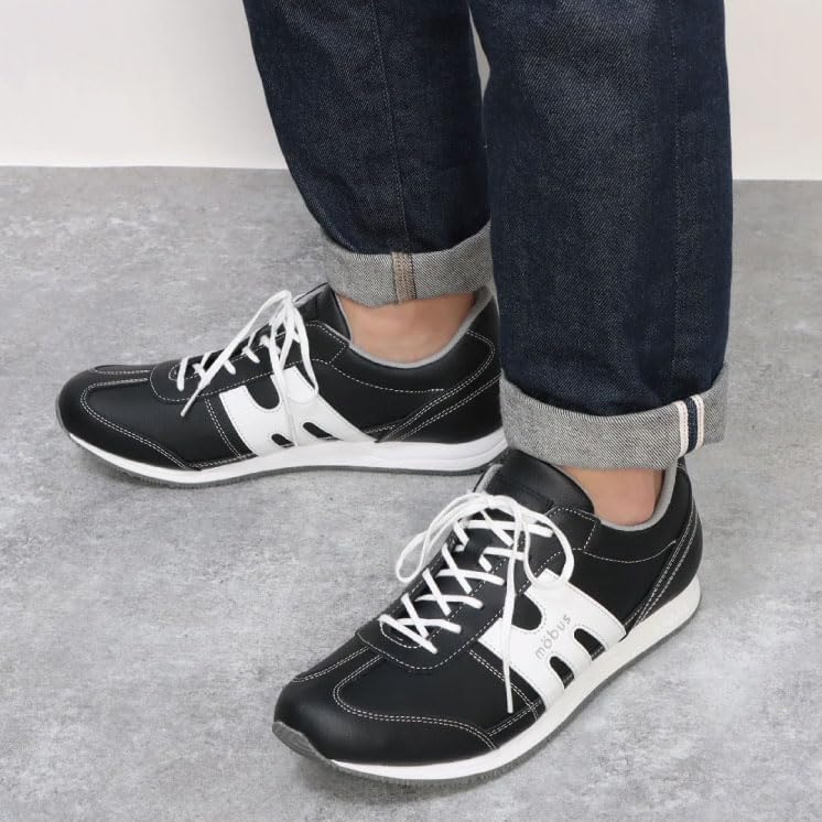 Mobus Leather Genuine Walking Current Model STRAS Measurement 26 5 Men's Sneakers, Leather, Sports, Casual, Shoes, (White/Navy, Points, Centimeters)