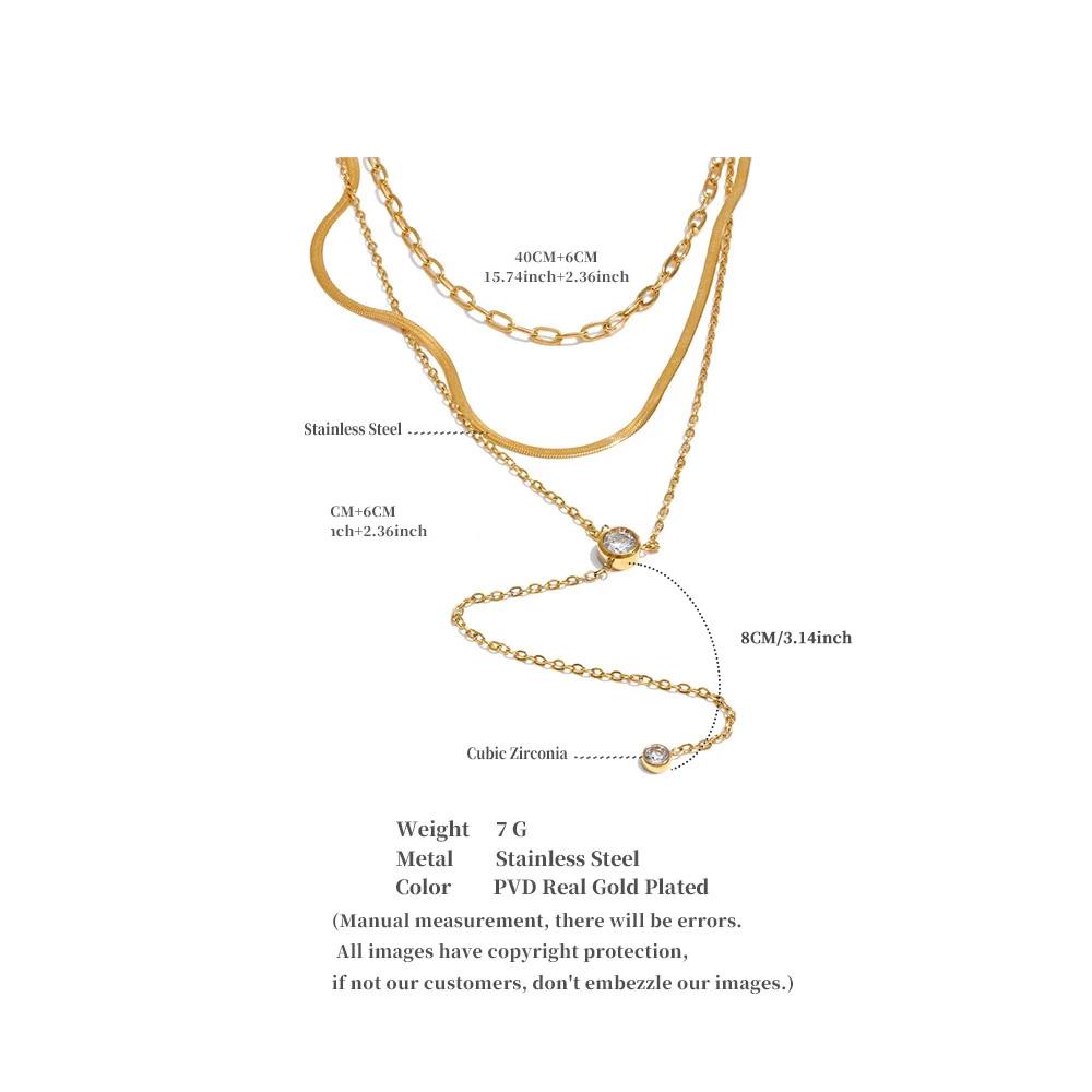 Yhpup Stainless Steel Layered Snake Chain Zirconia Drop Stacking Necklace Temperament Chic Charm Bib Jewelry Gift Waterproof