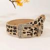 Retro American Y2k Leopard Print Niche Carved Metal Buckle Belt Waist Belt for Women