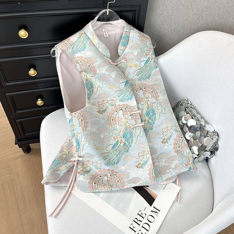 Jacquard Stand-up Collar Vest Early Spring Women's 2025 Temperament Versatile Senior Style Improved Blue Top