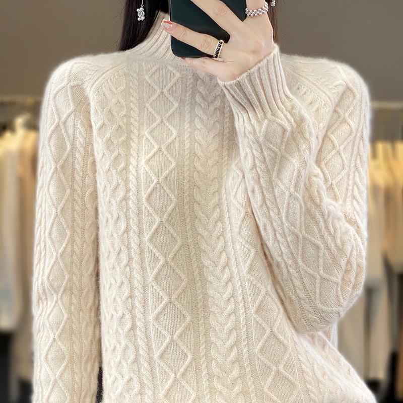 2023 Women's Cashmere Wool High Neck Thick Knit Sweater