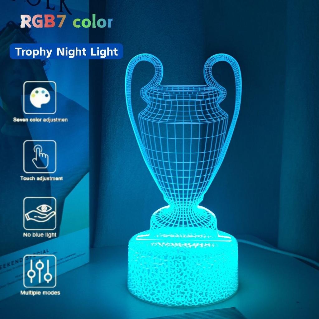 Creative trophy 3D night light, USB touch 7-color gradient ambient light, bedroom desktop decoration light, gift light