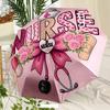 Nurse-Themed Automatic Umbrella with One-Button Opening/Closing - Floral Design, 8-Rib Durable Frame, Compact & Portable for T