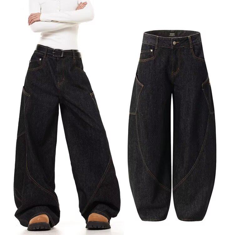 

Women s American Retro Wide-Leg Scimitar Jeans - High Street Loose Fit with Big Pockets, Perfect for Spring and Autumn. XLarge