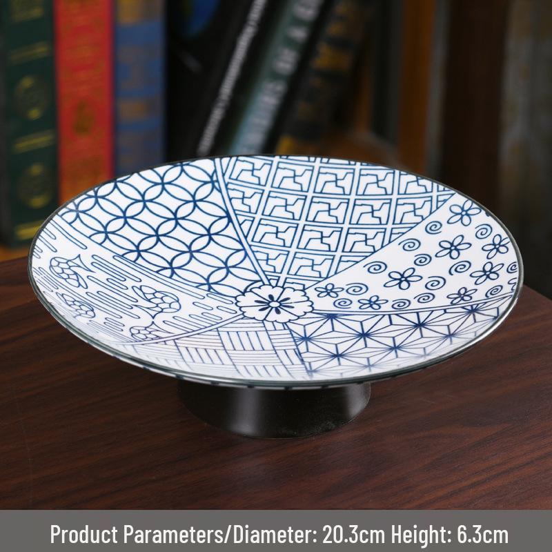 Chinese Blue & White Large Ceramic Fruit & Snack Plate for Tea & Desserts