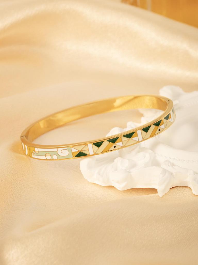 18k Gold-Plated Stainless Steel Open Bracelet - European & American Style, Light Luxury Women's Jewelry