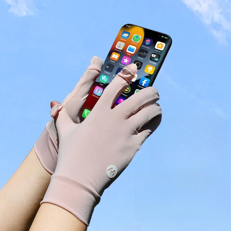 Sunscreen Gloves Women's UV Protection Summer Thin Ice Silk Non-slip Cycling Dew Two-finger Sleeves