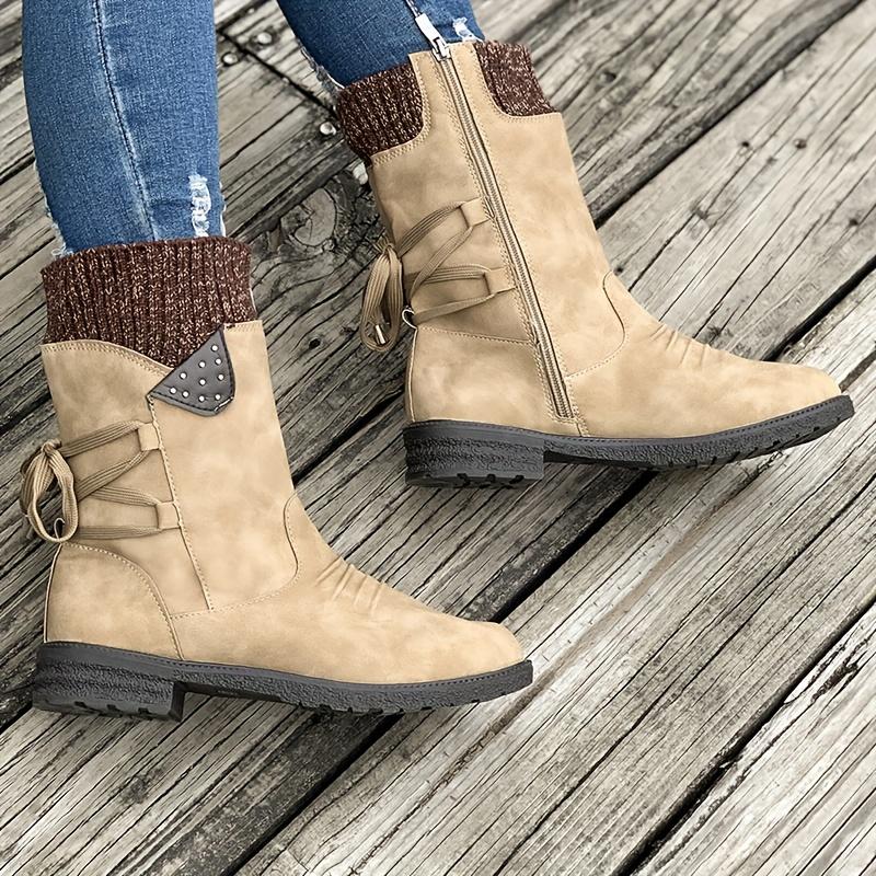 Vintage Classic Elegant 's Mid-Calf Boots. Elastic Collar Design, Lace-Up Adjustable for Plus Size S. Multiple Colors Available