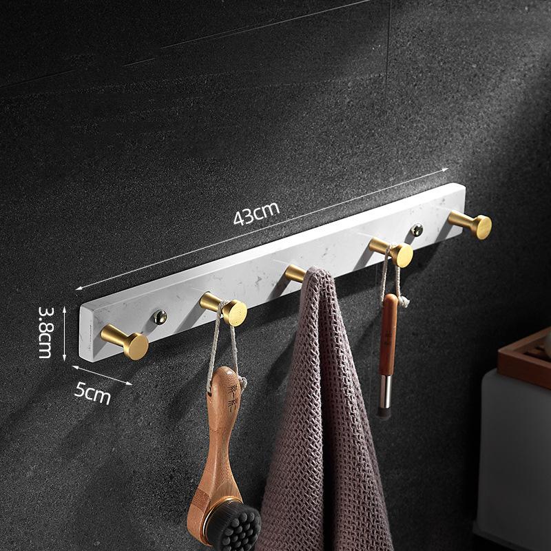 Bílý mramor Koupelnový řadový háček Nástěnný Toaletní háček na oblečení Kartáčovaný zlatý hliníkový háček na ručníky Úložný regál Koupelnové doplňky