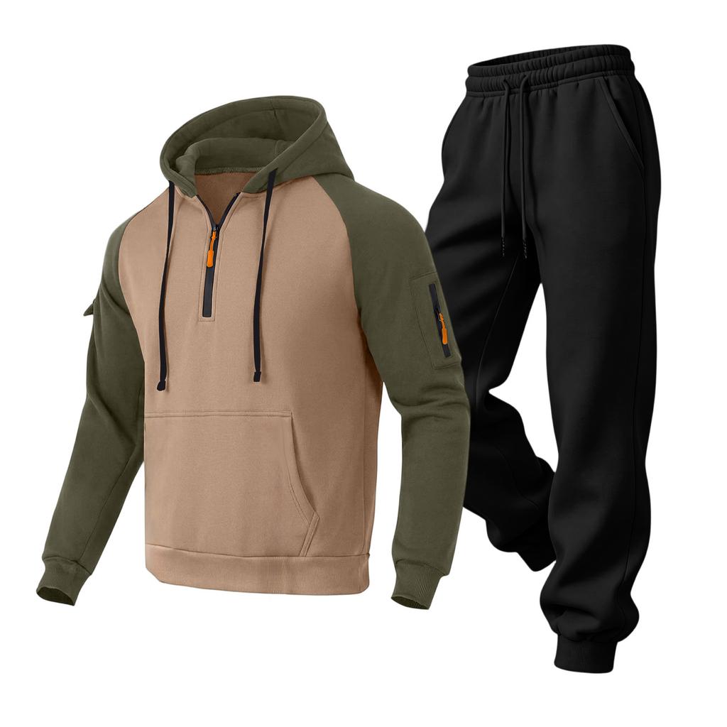 Men's Casual Loose Fit Hooded Sweatshirt and Gray Straight Leg Pants Set for Fall Winter