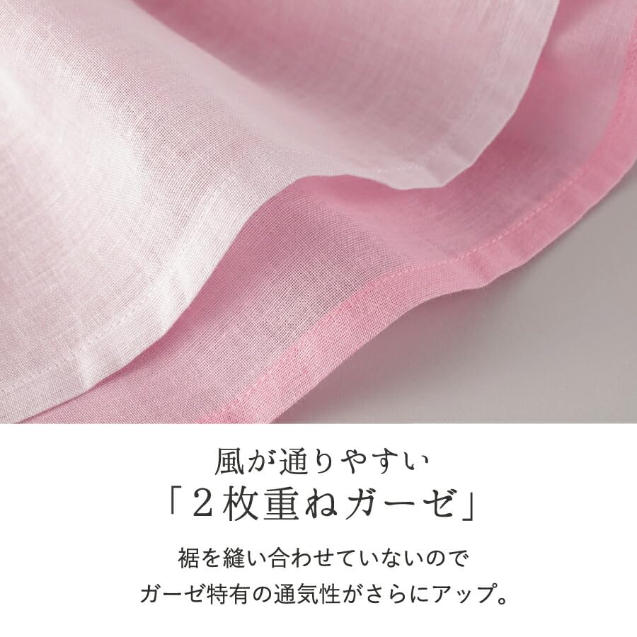 Gauze Size Short Double Loose Perfect for Loungewear [Wasaraf] Women's Two-Ply Pajamas, 3/4 Sleeves, 100% Cotton, Pink, L, Loungewear, Sleeves,