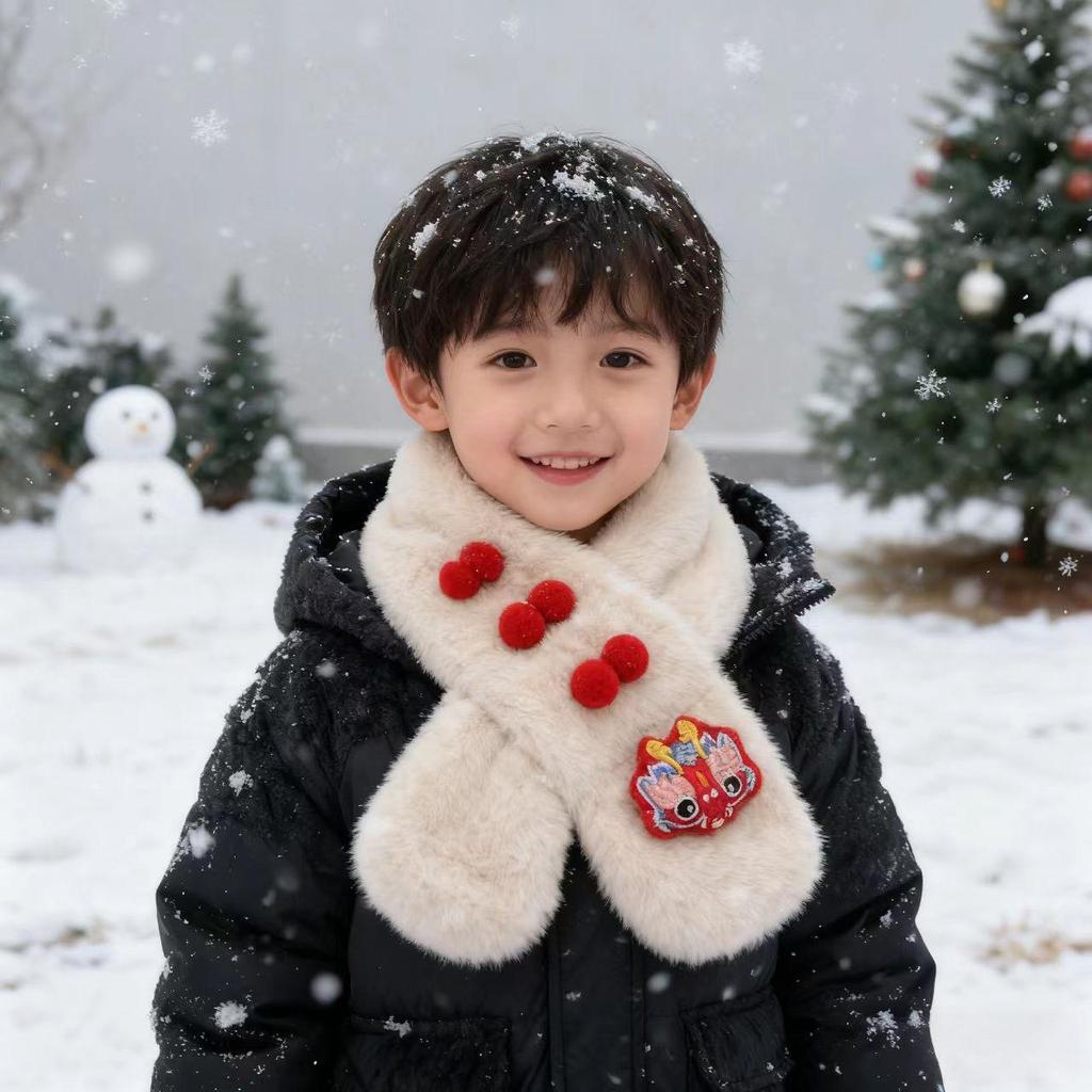 New Year Faux Rabbit Fur Children's Neck Gaiter - Thick, Warm, Cute, Unisex Scarf for Autumn and Winter