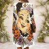 Women Criss Cross V Neck Long Sleeve Halloween Printed Curved Hem Dress