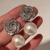 Luxury Camellia Zirconia Flower with Large Pearl Dangle Earrings