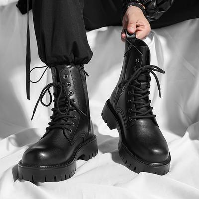 FashionHigh Top Boots Men Round Toe Comfortable Fashion Breathable Outdoor Platform Non-slip Leather Boots Spring Autumn Main Push 48