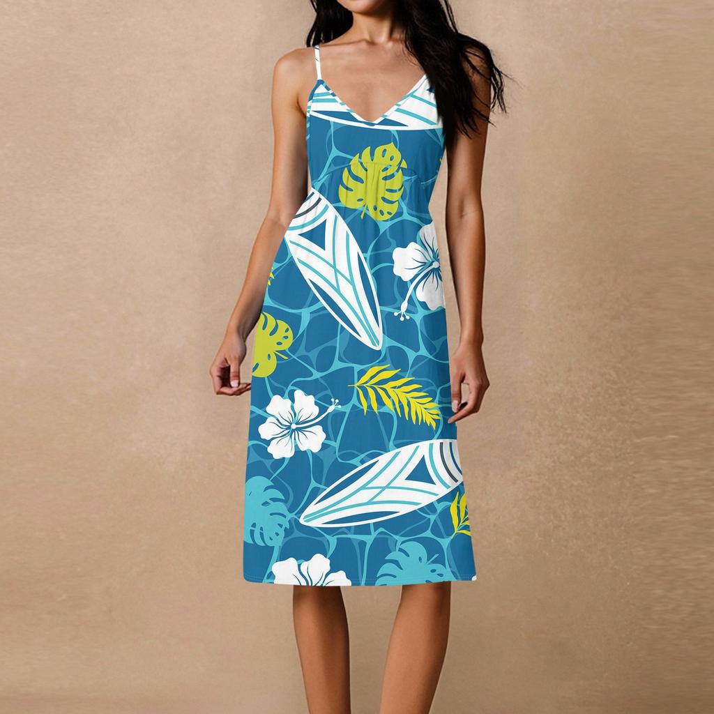 Women's Spaghetti Strap Backless Bow Loose Casual Beach Holiday Dress Sundress