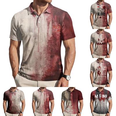 Men's Casual Short Sleeve Shirt Halloween Print Button Down Shirt Lightweight Breathable Fabric Relaxed Fit