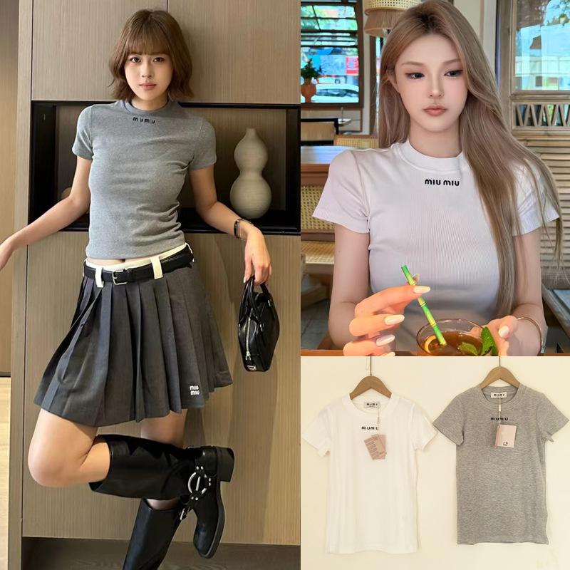 Women s Slim Fit Stretchy Figure-Flattering Embroidered Logo Short-Sleeve T-shirt L in Stock