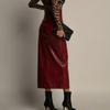 Midi Skirt High Waist Artificial Leather Hip Skirt with Slit Design Pure Color Slimming Fit Office Lady Skirt Work Leisure Daily Wear