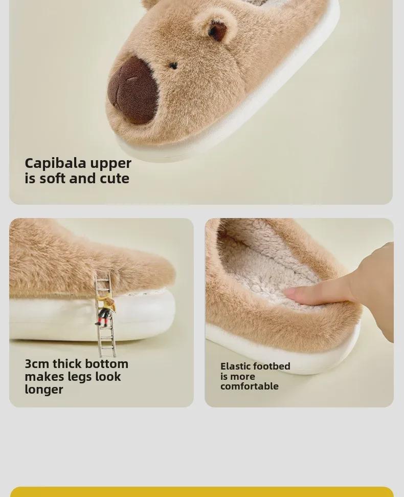 Chaussons en coton pelucheux Capibara pour femme – Chaussures d'intérieur antidérapantes et chaudes pour l'automne/hiver
