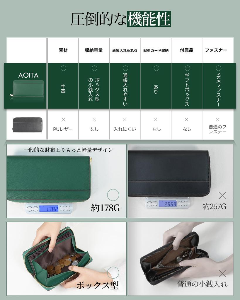 Long Genuine Large Coin Easy Access to Accordion Zipper Vertical Card Wallet [Aoita] Women's Wallet, Leather, Capacity, Box-Type Purse, Coins, Style,