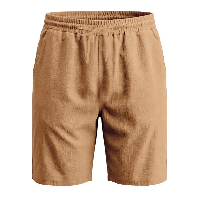 Summer Loose Linen Breathable Casual Sports Simple Solid Color Drawstring Vacation Beach Five Quarter Shorts
