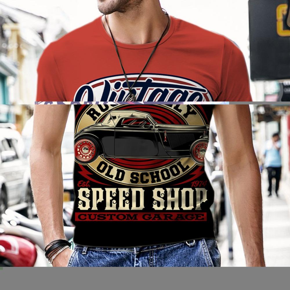 Summer Men's T-shirt Car Pattern 3D Printed Round Neck Fashion Casual Trend Short-sleeved Top Men's T-shirt Hot on the Street