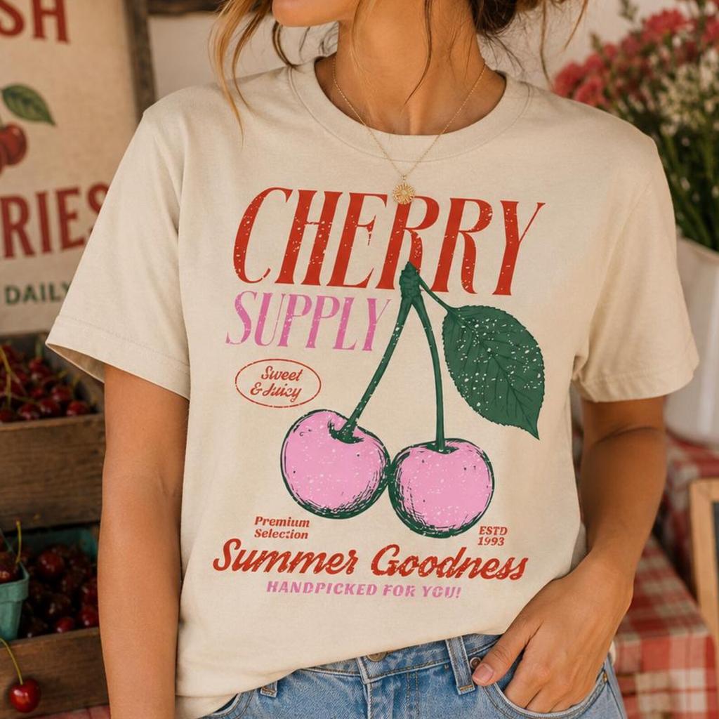 Cherry Supply T-Shirt and kids tshirt, Retro Cherry Graphic Tee, Cute Fruit Shirt and kids tshirt, Summer Farmers Market Tee, Vintage Cherry Tee