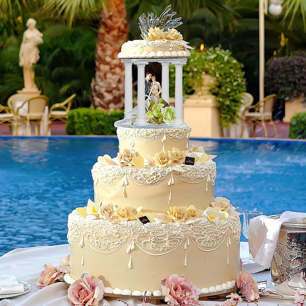 UPKOCH 8PCS Roman Column Pillars - Plastic Tiered Support Rods for Wedding & Birthday Cakes, 6.7" White Decorative Columns with Square Base