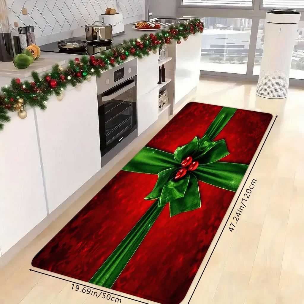 Red Green Garland Holly Berry Christmas Doormat Non Slip Washable Mat For Entrance Bathroom Kitchen Holiday Home Decor