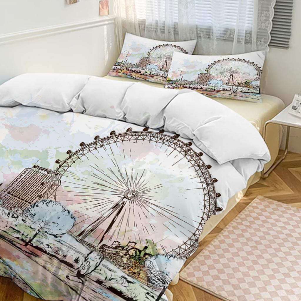 Ferris Wheel Duvet Cover Set For Kids Teens Boys Girls Lightweight Bedspread Cover Bedroom Decor Holiday Enjoy Theme Bedding Set