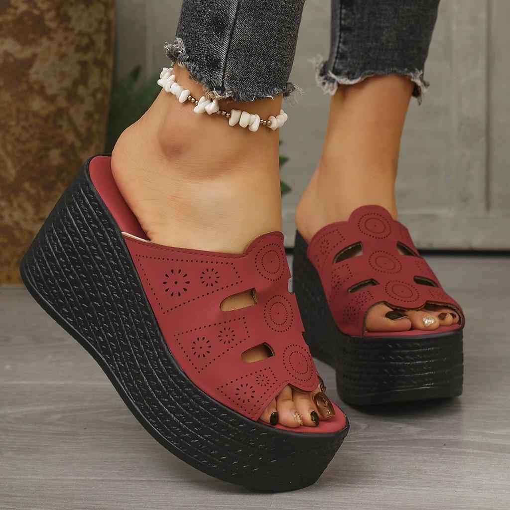 Fashion Fashion Hollow Out Wedge Heel Sandals Women Peep Toe Chunky Platform Sandals Woman Summer Anti Slip Thick Bottom Beach Slippers