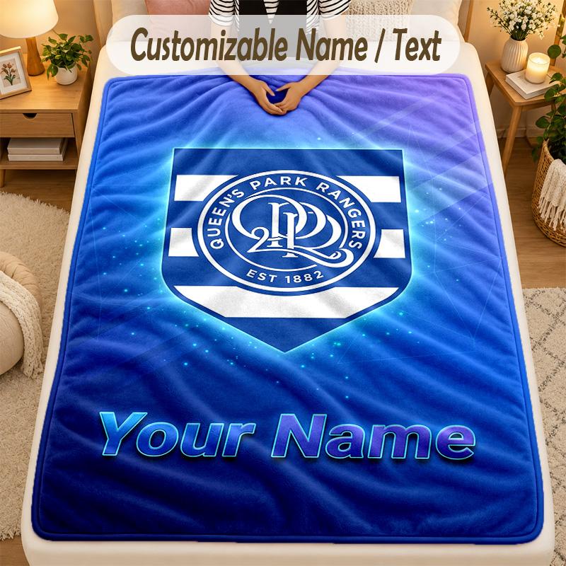 Flannel BlanketQueens Park Rangers FC Custom Name Text Personalized Soft Warm Throw Blanket Home Decor Gift