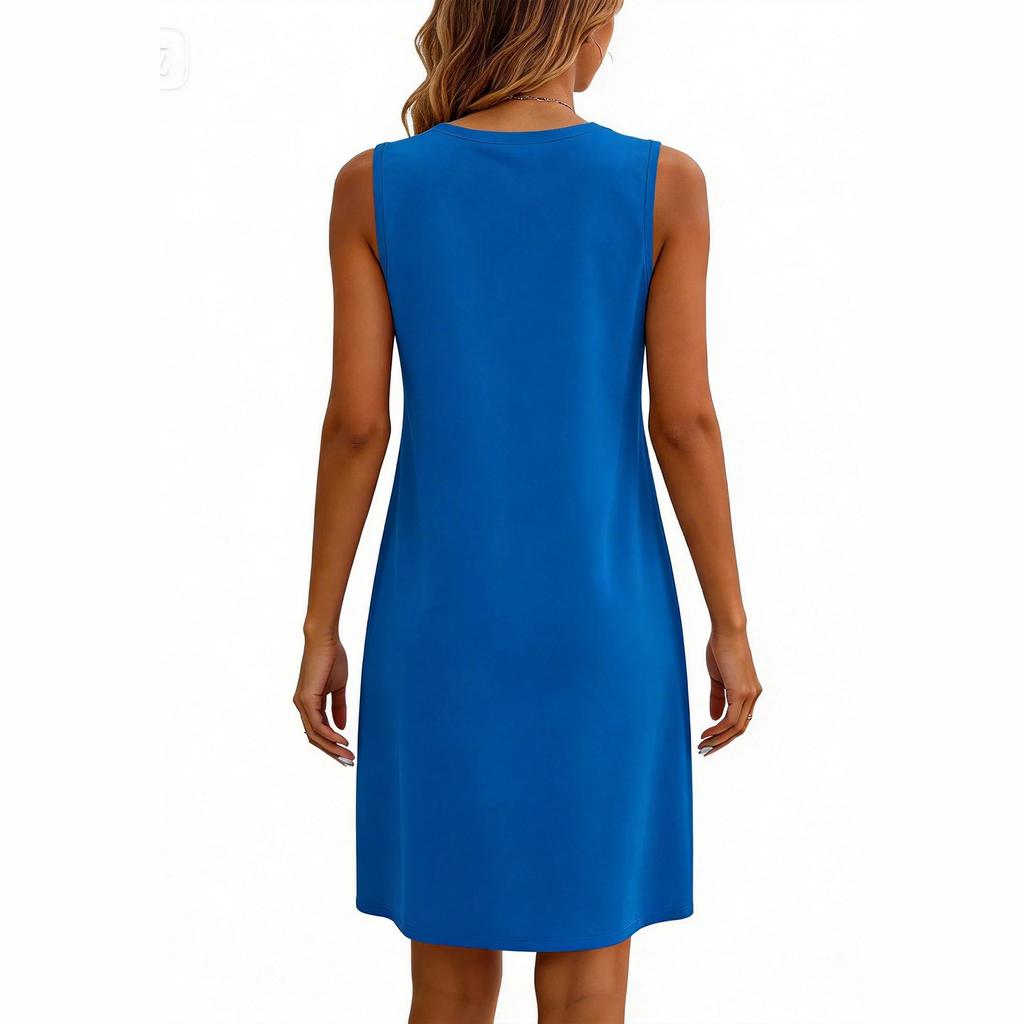 Ärmelloses A-Linien-Kleid mit geschlitztem Saum für Damen, lockere Passform, lässig, V-Ausschnitt, bedrucktes Kleid, geeignet für den täglichen Gebrauch und Outdoor