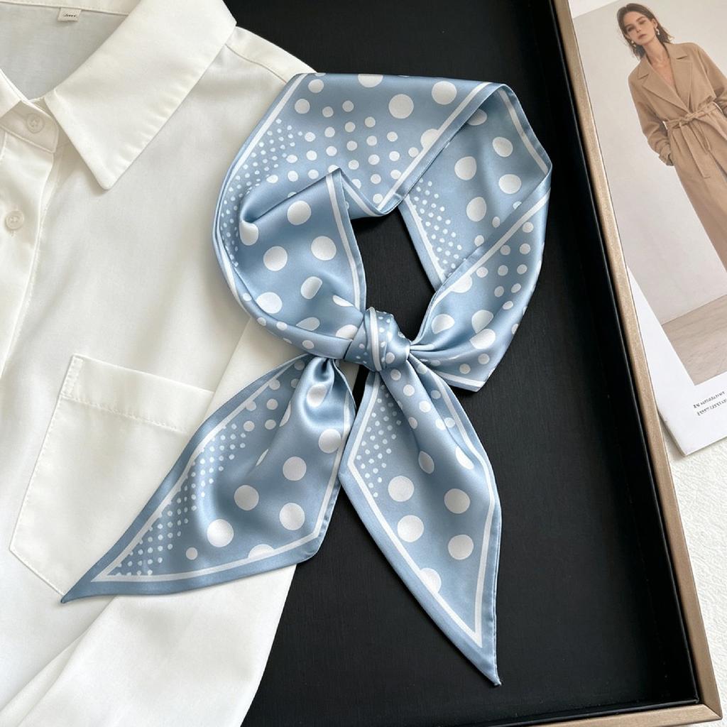 French retro polka dot long silk scarf women's spring and summer fashion temperament versatile high-end scarf headband streamer belt