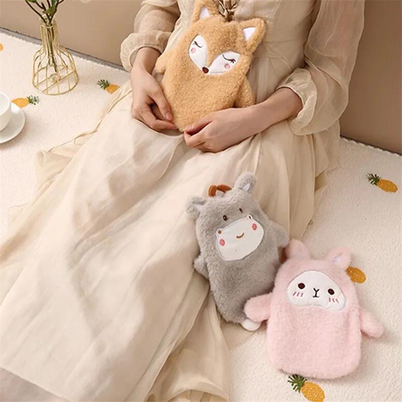 350ML Cute Hot Water Bottle with Cute Plush Cover Lovely Cartoon Hot Water Bag Explosion-proof Portable Hand Warmer Gift