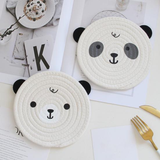 Tea Coaster Non-slip Decorative Rope Anti-scalding Round Hand-Woven Cartoon Bear Cotton Placemat