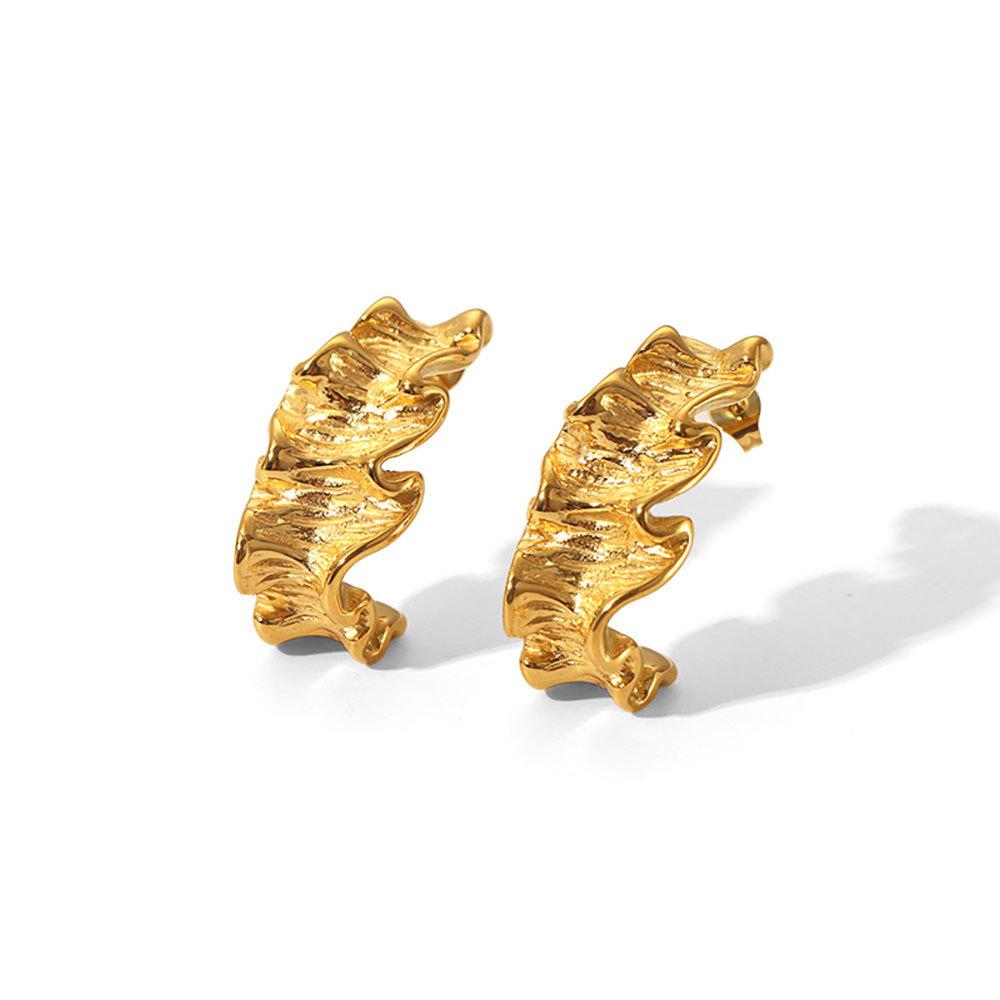 Titanium Steel Geometric Pleated Irregular Earrings, Non-fading 18K Gold Stainless Steel Women s Ins Style Trendy