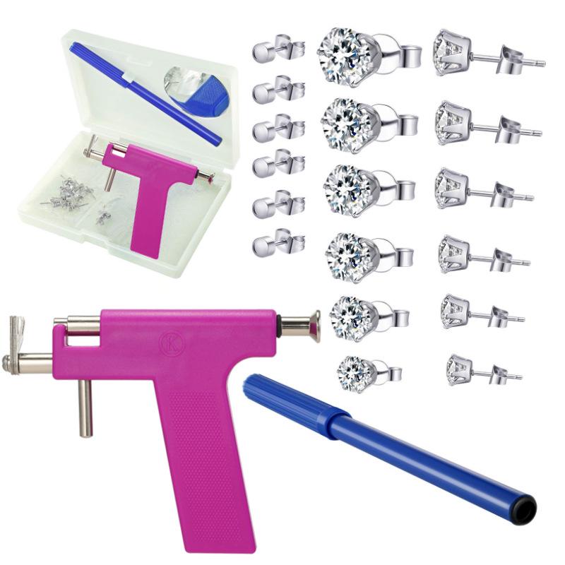 Stainless Steel Ear, Nose, Navel Piercing Tool Set with Zircon Studs
