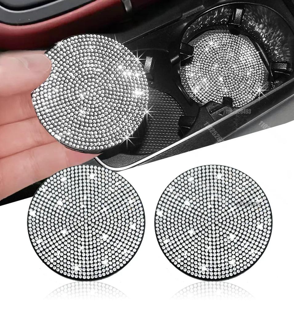 Car Water Coaster Round Interior Bling Decor Diamond Silicone Non-slip Pad Cup Insulation Pad Rhinestone Hot Drill Auto Supplies
