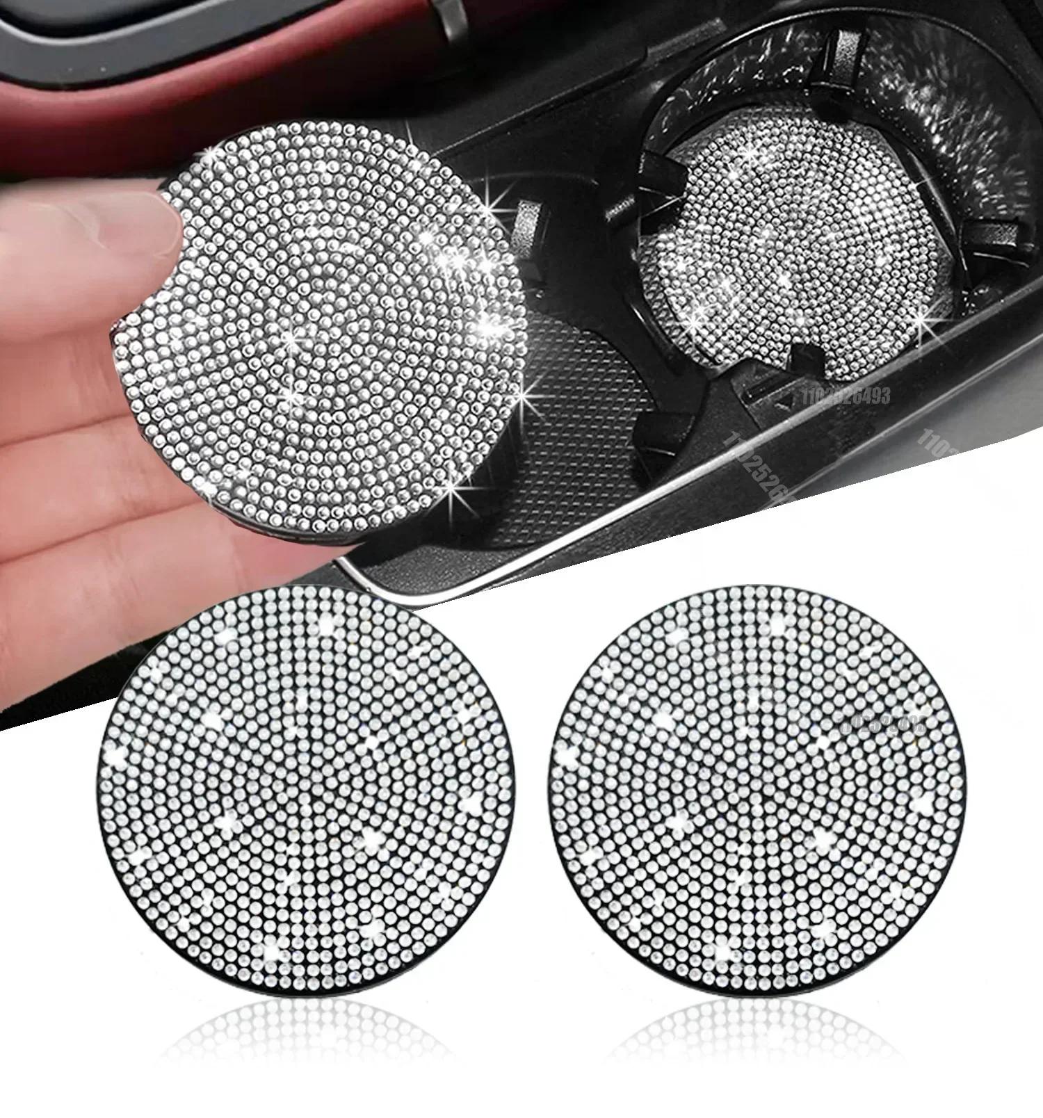 Car Interior Round Silicone Non Slip Cushion Cup Insulation Mat Decorative Diamond Water Coaster Rhinestone Car Supplies