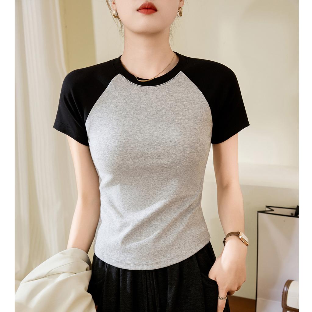 Pure Cotton Curved Short-sleeved T-shirt Women's Summer New Slim Fit Top Bottoming Shirt