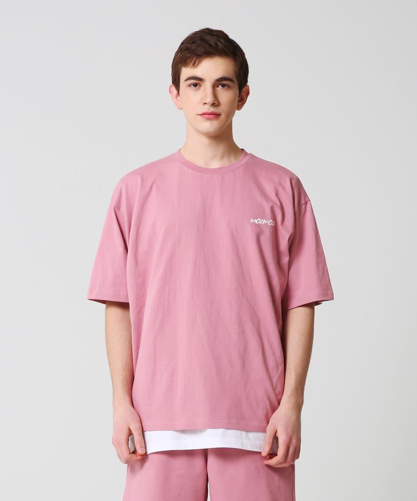 MOZMOZ Color Chip Embroidered Oversized Short Sleeve T-Shirt Pink