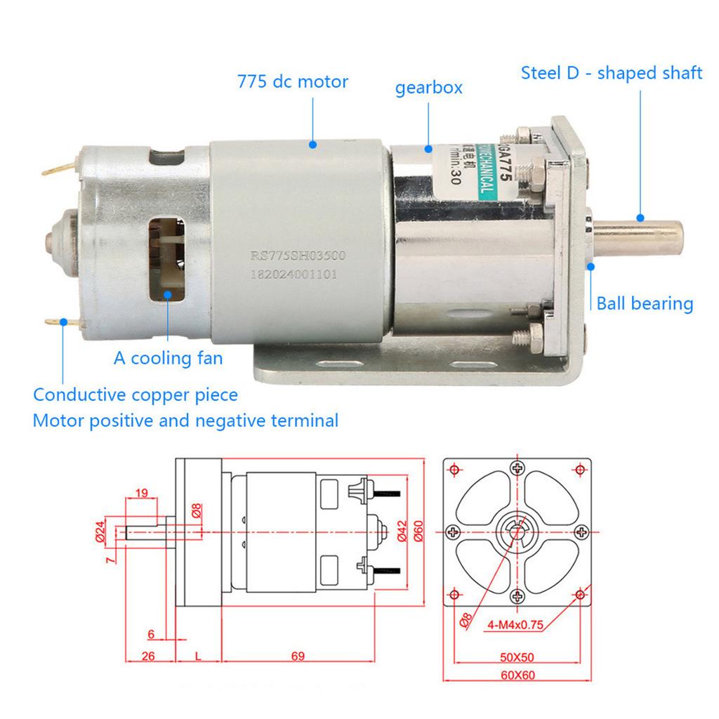 XD‑42GA775     Gear Motor Large Torsion   Speed Motor with Bracket(10RPM12V)