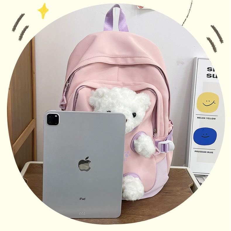 Cute Bear Schoolbag Female Junior High School Student New Backpack Sweet Versatile Backpack Female